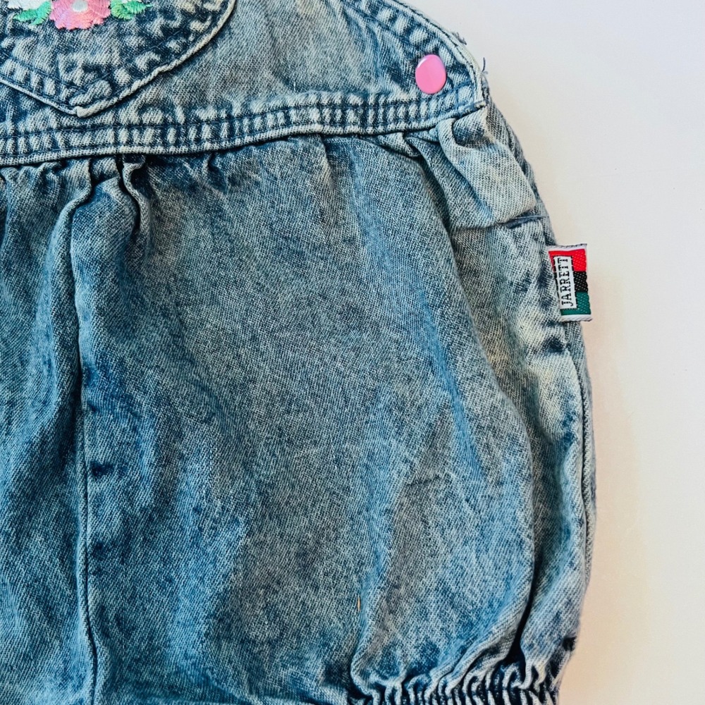 Vintage Jarrett Baby Bubble Romper 12M USA Acid Wash Denim Floral - Picture 2 of 6